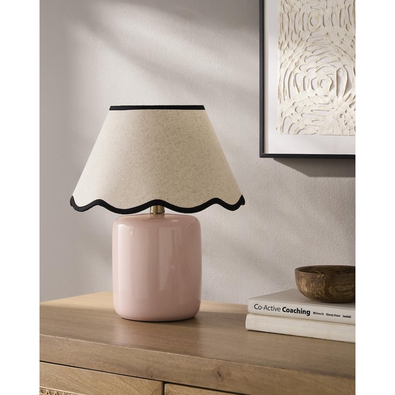 Livabliss Marivela Traditional Accent Table Lamp - 15"H x 12"W x 12"D - Pink/Black & Beige