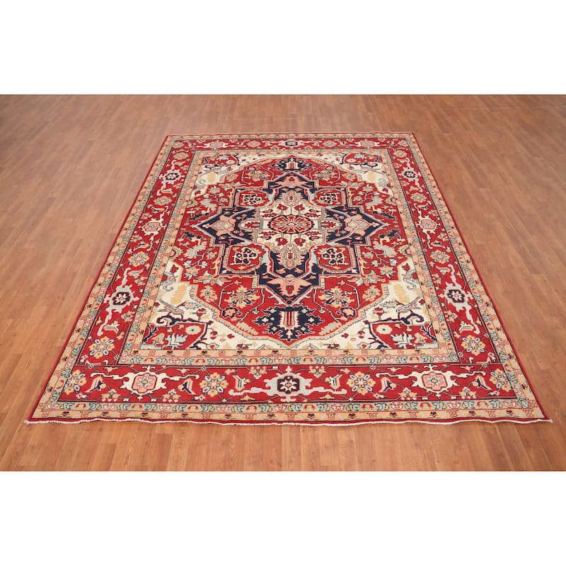 Hand Knotted Oriental 100% Wool Carpet Traditional Medallion Red Heriz (serapi) Area Rug - 9' 9'' X 8' 0''