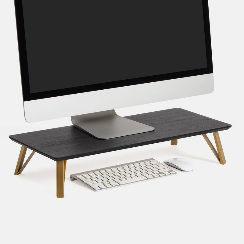 Jani Wood Monitor Stand Riser Desk - Ergonomic Design Stand, Desktop Organizer Table for Home, Office Workspace, Gaming Desk - Black