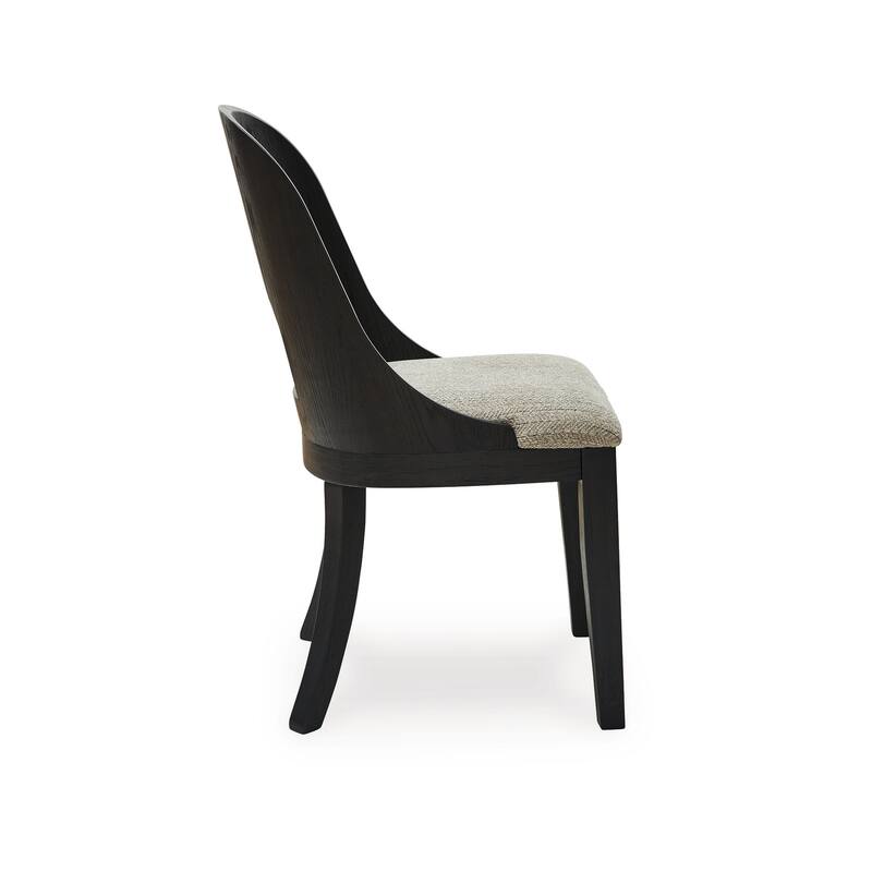 Robeck Dining Side Chair Set of 2, Herringbone Polyester, Black Wood
