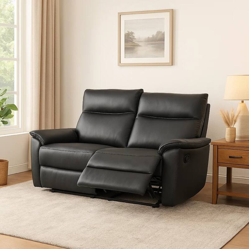 Lenne Loveseat, Black Faux Leather, Manual Recliner, 63 Inch