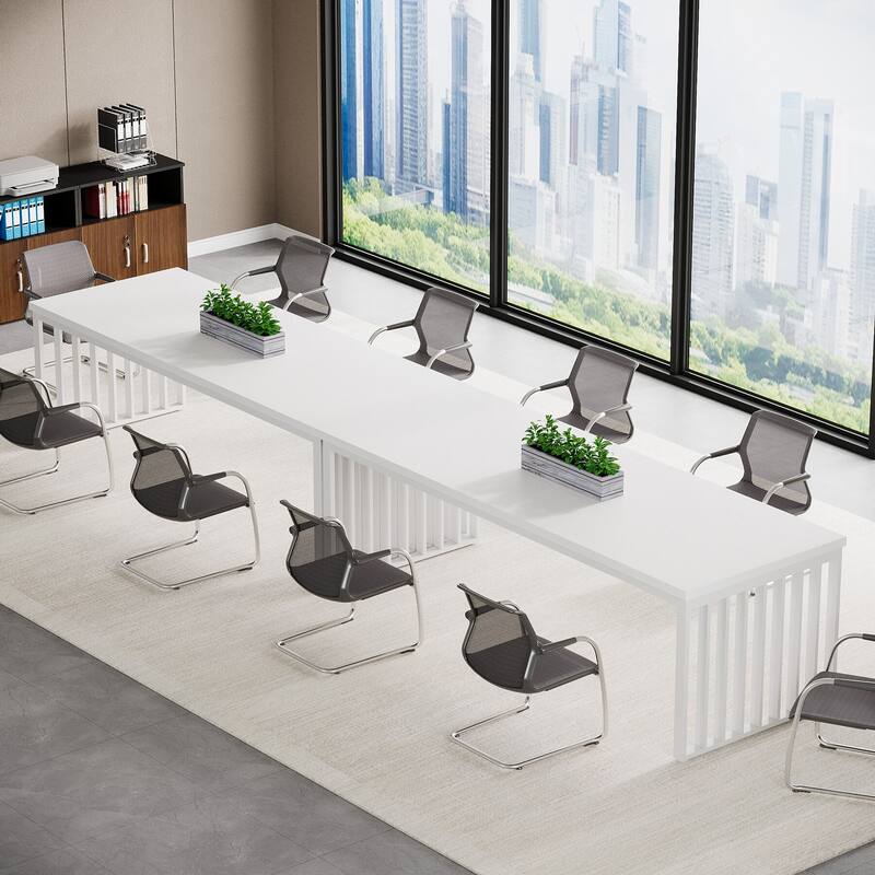 Small Conference Room Table for 4, Industiral Long Meeting Table - 2-pieces