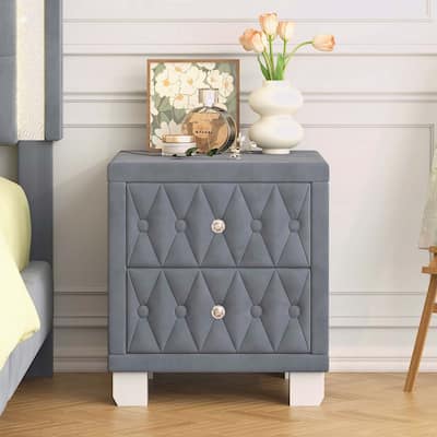 Storage Nightstand Table with Button-Tufted