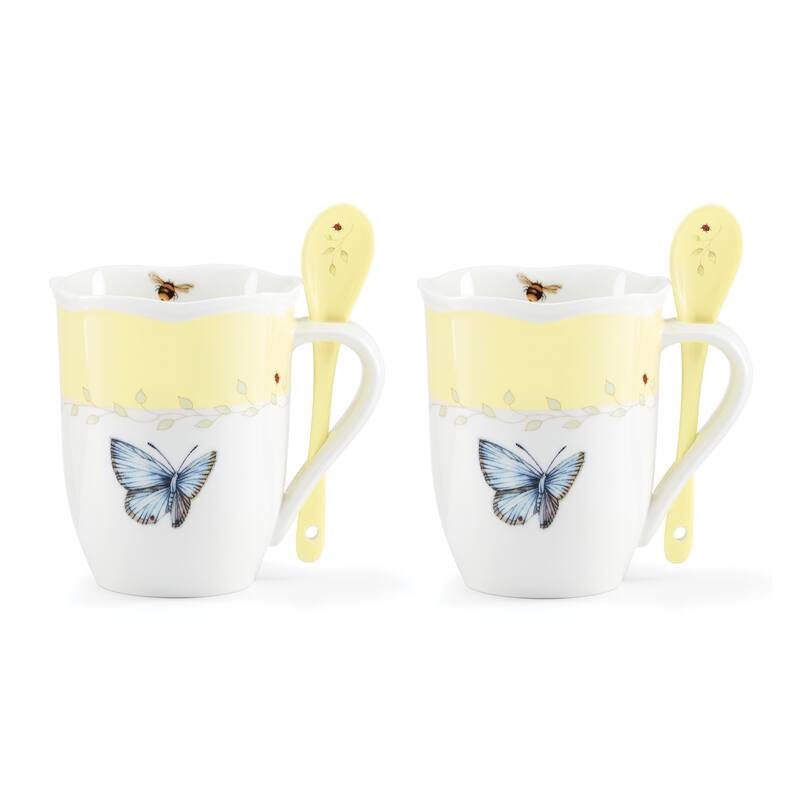 Lenox Butterfly Meadow Mugs with Spoons, Set of 2 - Yellow