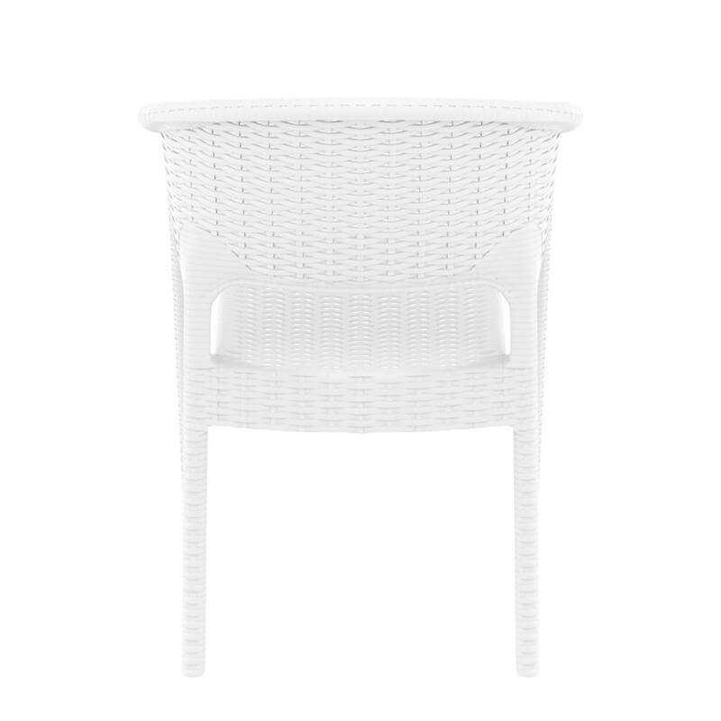 32" White Wickerlook Patio Stackable Dining Arm Chair