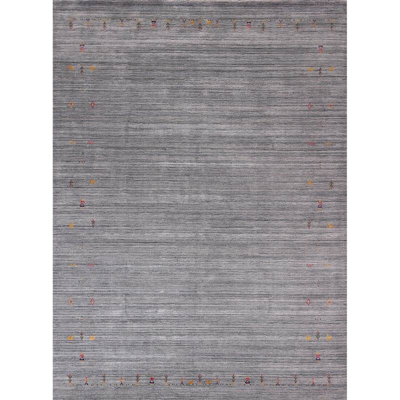 Striped Gray Gabbeh Oriental Area Rug Handmade Wool Carpet - 7'11"x 9'9"