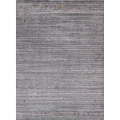 Striped Gray Gabbeh Oriental Area Rug Handmade Wool Carpet - 7'11"x 9'9"