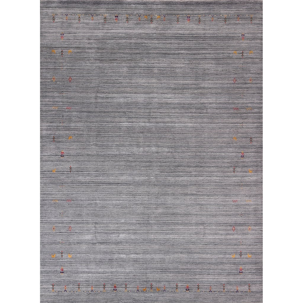 Striped Gray Gabbeh Oriental Area Rug Handmade Wool Carpet - 7'11"x 9'9"