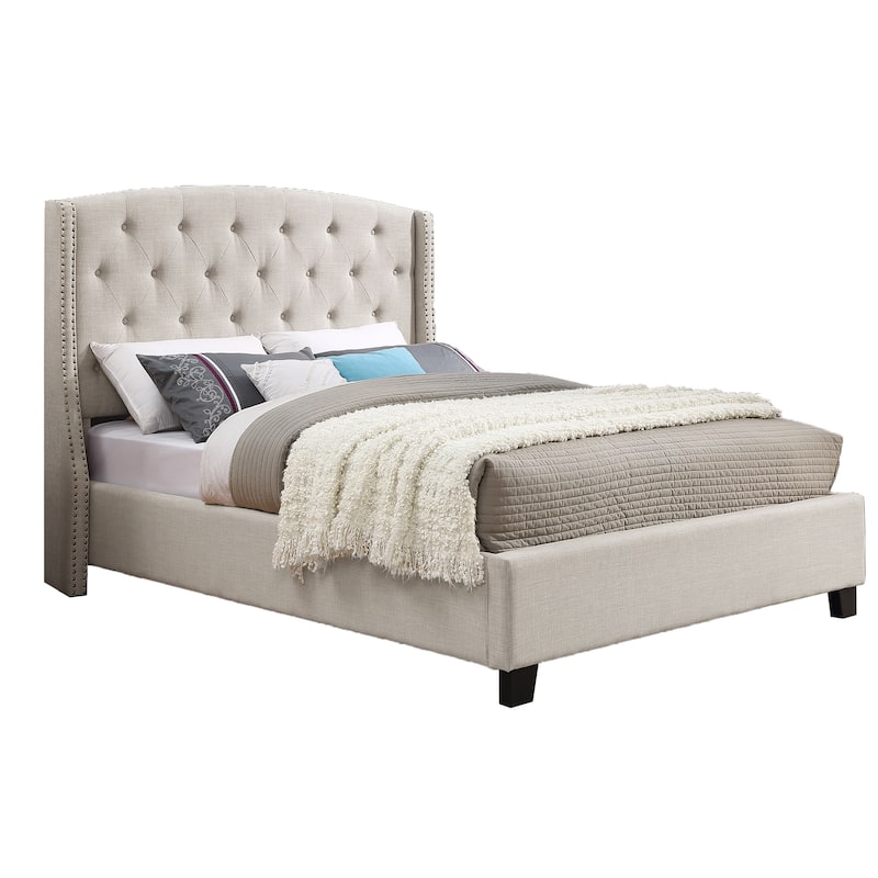 Upholstered Polyester Bed with Tufted Wingback