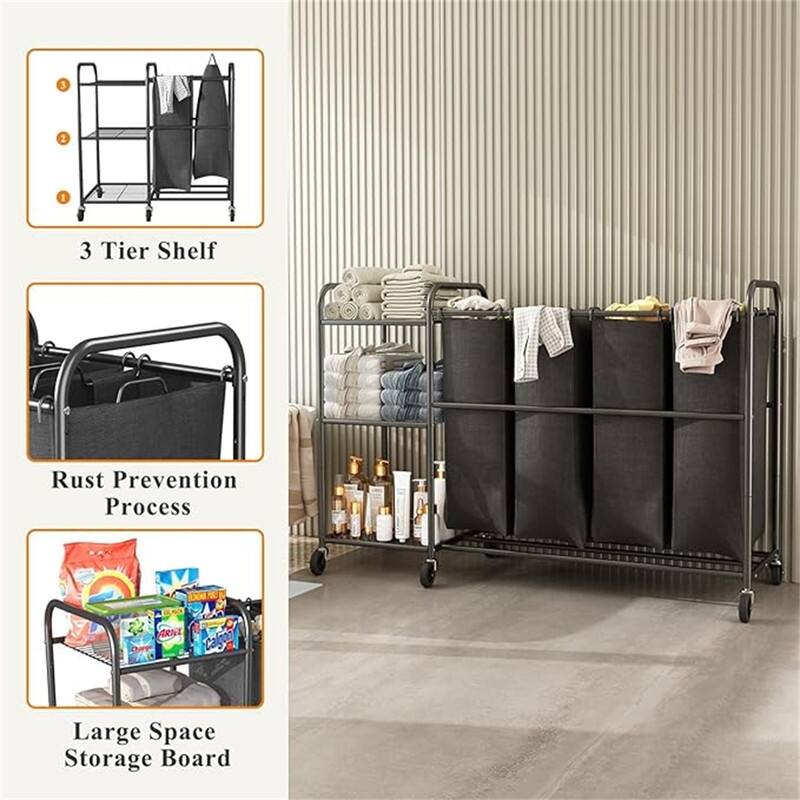 Laundry Hamper Sorter Removable Bags for Clothes Storage - 35.82"L x 33.46"W x 43.3"H