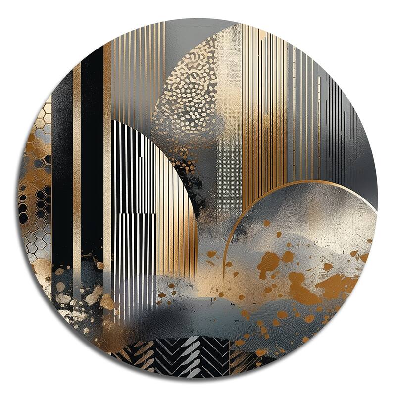 Designart "Shapes And Lines Abstract Marble IV" Abstract Marble Metal Round Wall Art