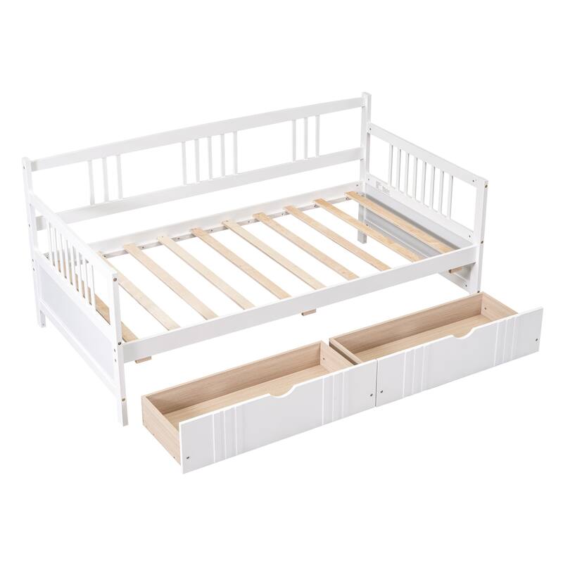 Twin Size Daybed Wood Bed with Two Drawers, White