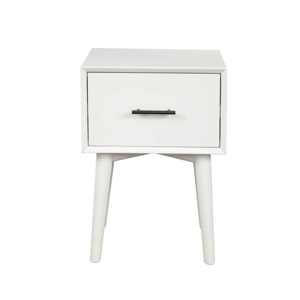 White Wood End Table with Drawer and Splayed Legs, 26.5 Inches - 15” x 18” x 26.5” (D x W x H)