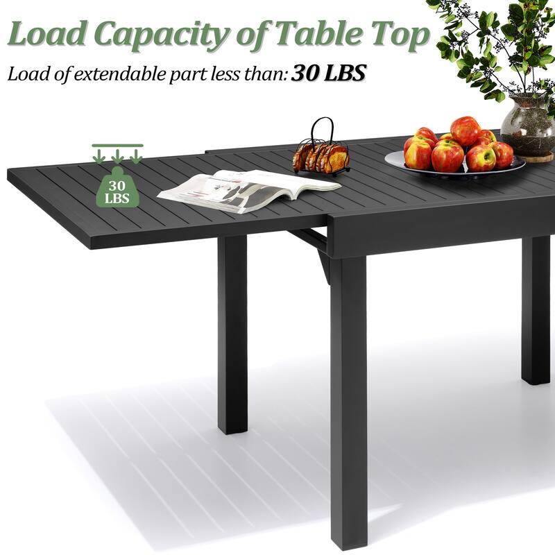 11PC Outdoor Aluminum Expandable Rectangle Patio Dining Sets Table with Rattan Chair