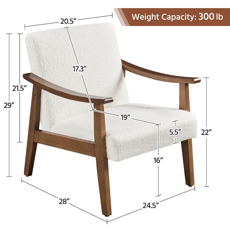Yaheetech Upholstered Accent Chair Boucle Armchair with Solid Wood Legs - 24.5" L × 28" W × 29" H