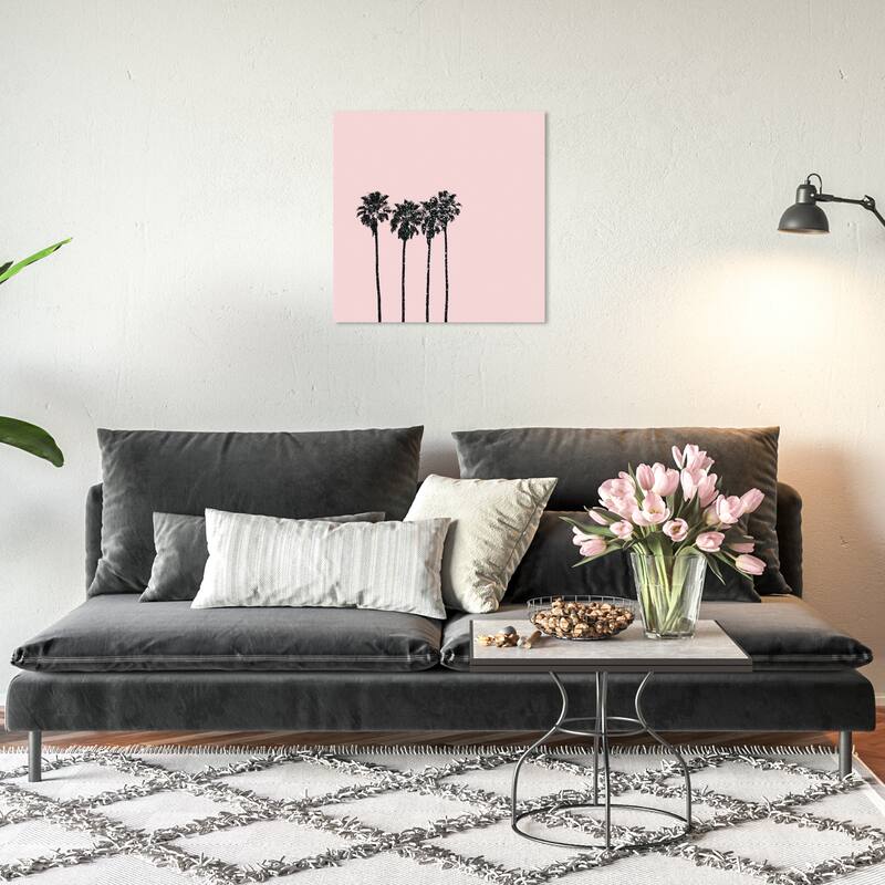Wynwood Studio Canvas Floral and Botanical Glitter Palm Trees Pink and Black Modern & Contemporary Wall Art Canvas Print - 20 x 20