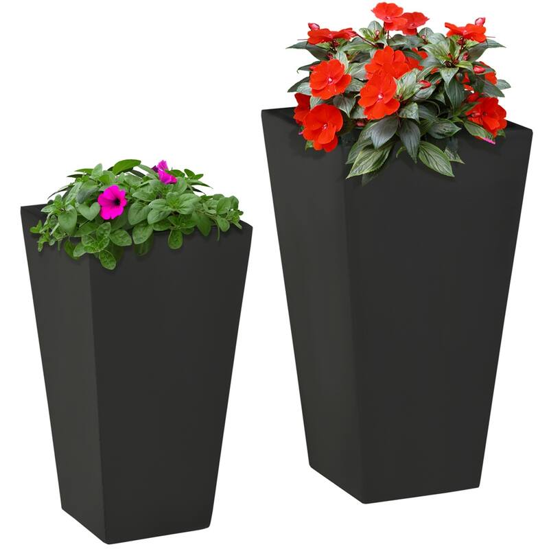2-Piece Stackable Garden Bed Planter Set with Drainage Holes - 11.75" L x 11.75" W x 21.75" H