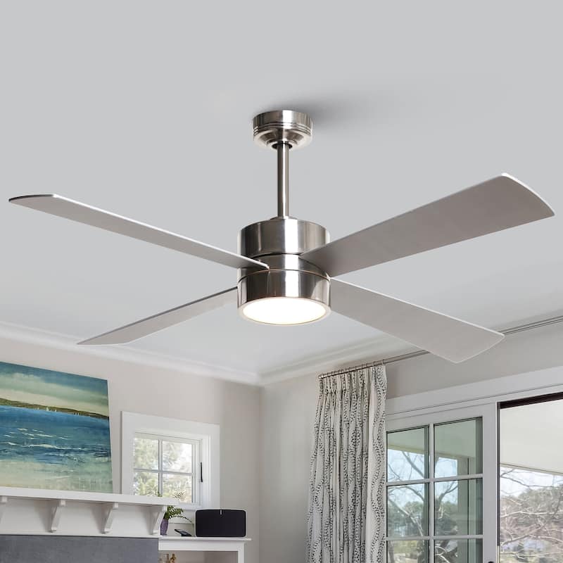 52 in. Modern Brushed Chrome LED Ceiling Fan with Light Kit and Remote Control - 52 in. W X 52 in. D X 12.9 in. H