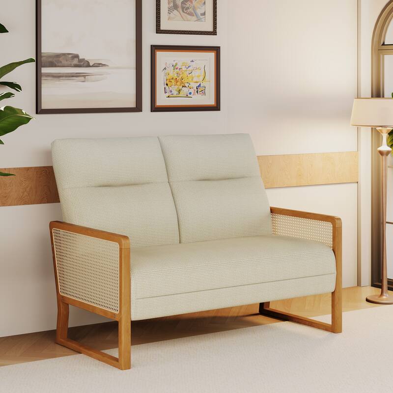 48.1" Modern Upholstered Loveseat Sofa for Small Space with Rattan Arms