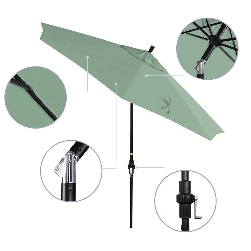California Umbrella 9' Rd. Aluminum Patio Umbrella, Deluxe Crank Lift with Collar Tilt, Black Frame Finish, Pacifica Fabric