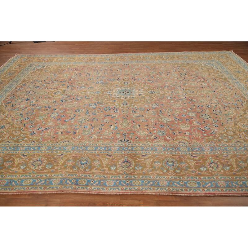 Hand Knotted Oriental 100% Wool Carpet Traditional Floral Pink Mashad Area Rug - 12' 9'' X 9' 4''