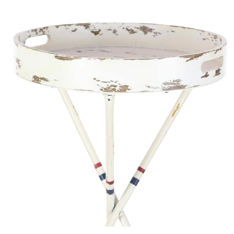 Metal Paddle Distressed Striped Accent Table with Navy and Red Striped Oar Legs - White - Roche River Decor