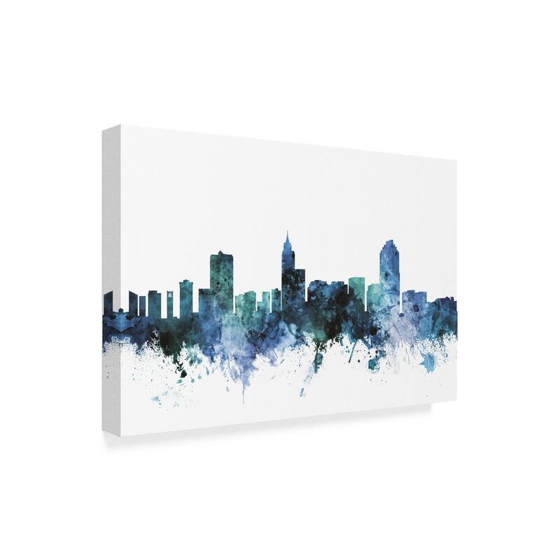 Michael Tompsett 'Raleigh North Carolina Blue Teal Skyline' Canvas Art