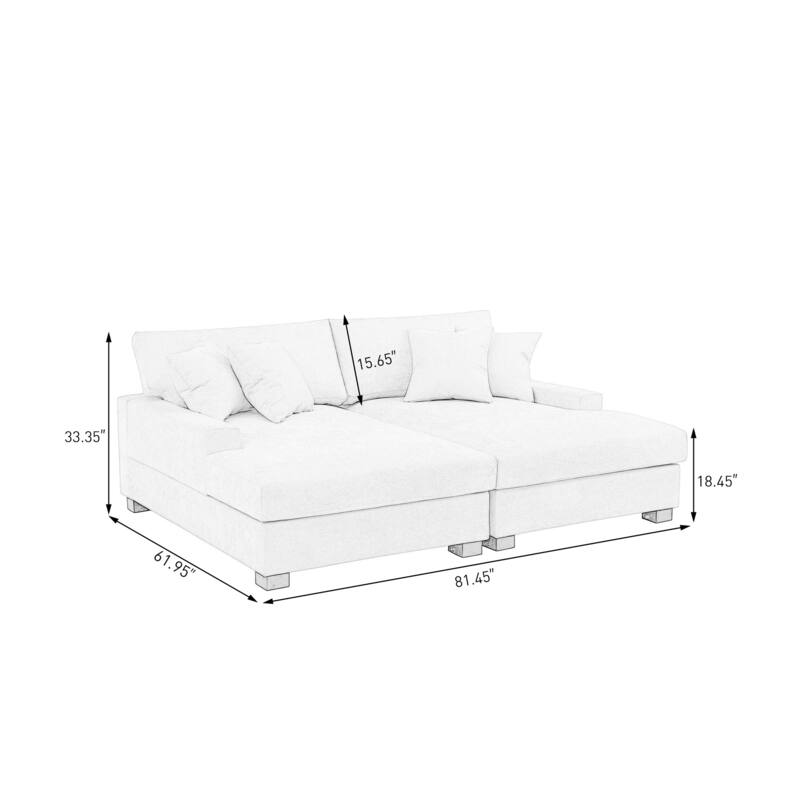 2 Set Chenille Upholstered Modular Sectional Sofa Chaise with Pillows