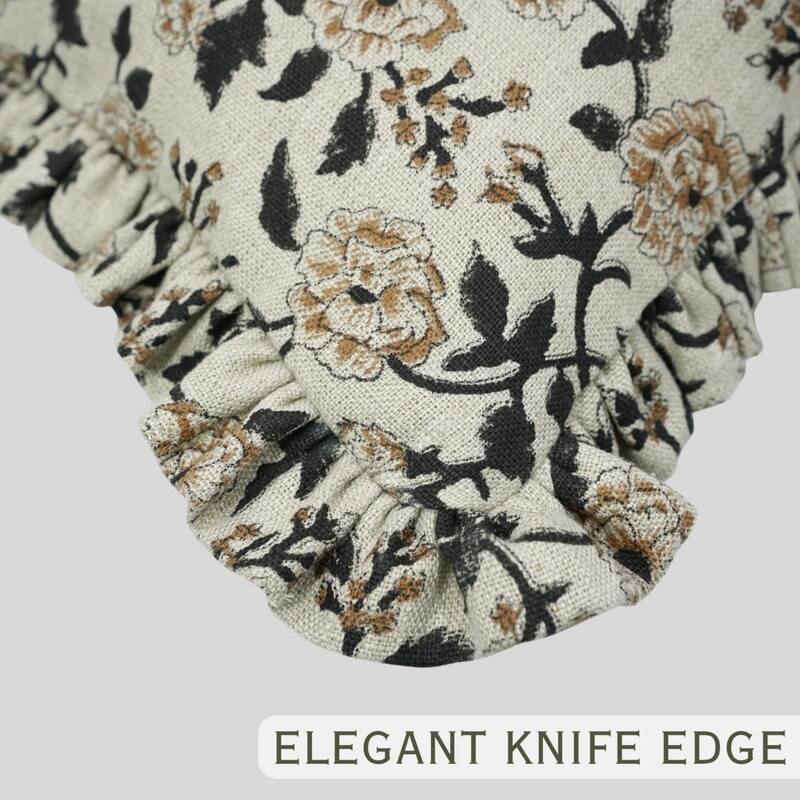 Fabdivine Heavy Linen Floral Ruffled Both Side Cushion Cover Home Décor Accent