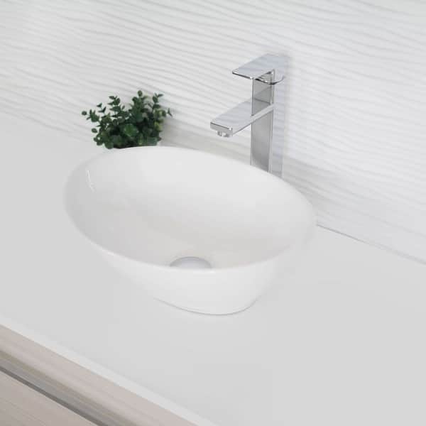 slide 2 of 9, STYLISH 16 inch Porcelain Ceramic Oval Vessel Sink Above Counter - 15 3/4" x 13 3/8" x 5 3/4" 15 3/4" x 13 3/8" x 5 3/4" - White