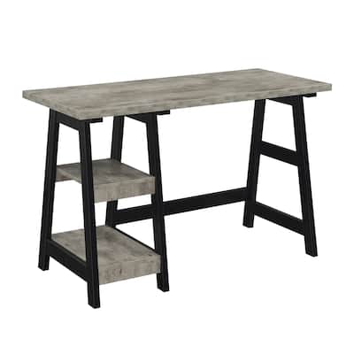 Trestle Desk with Shelves - 47" Wide Computer Writing Table, Home Office Desk, Easy Assembly, Multiple Finishes