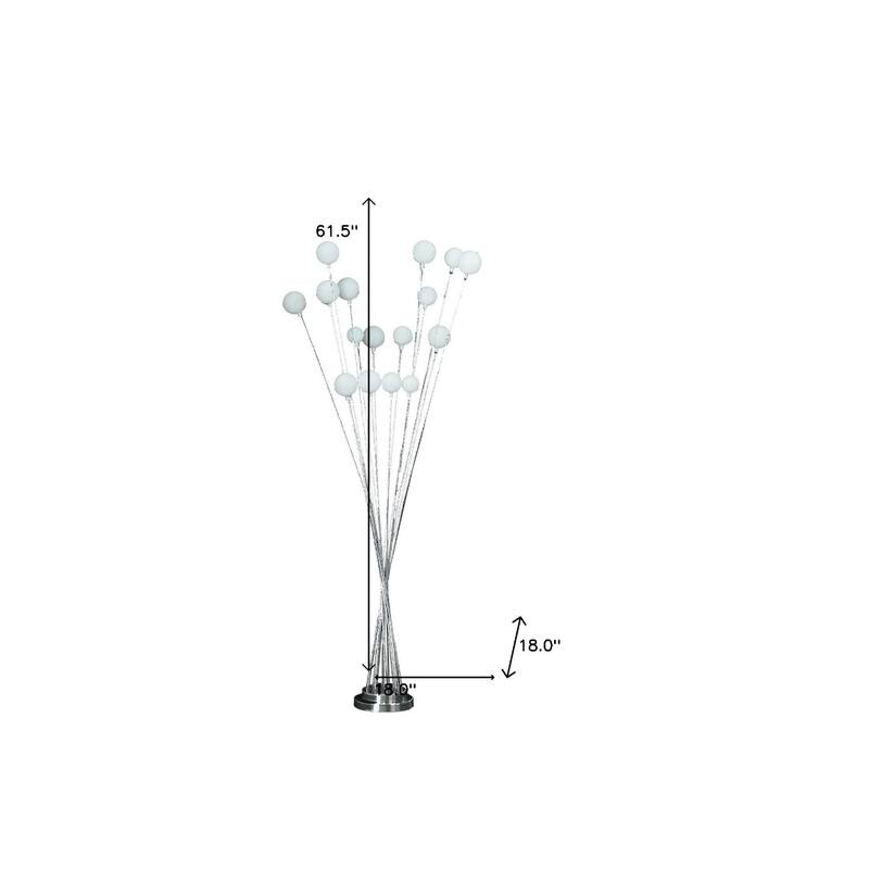 Metal Multi Arm Floor Lamp with 16 LED Frosted Shades Inline Switch - 18” x 18” x 61.5” (D x W x H)