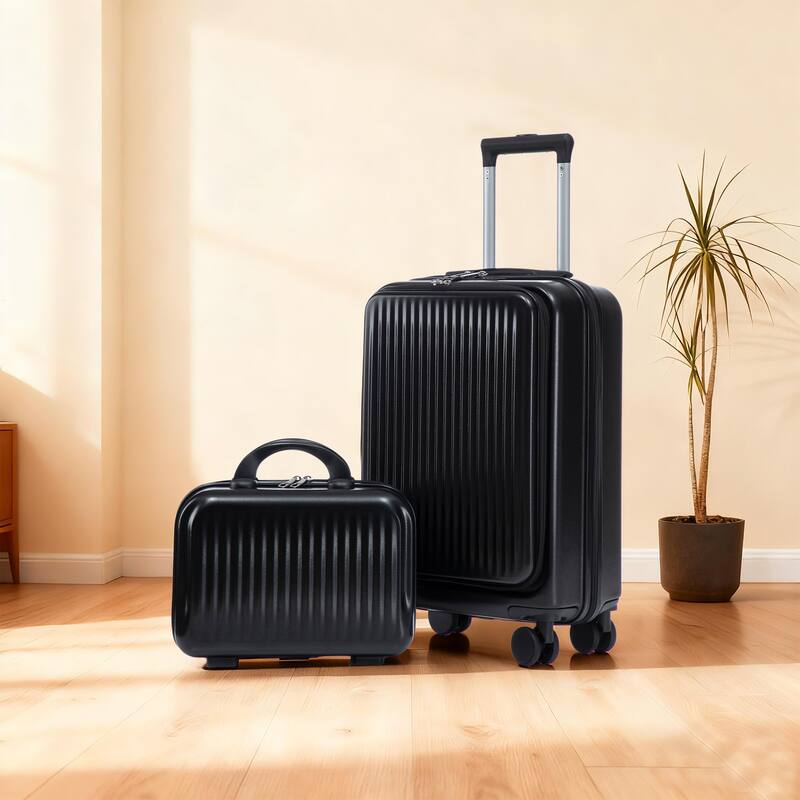 14"/20" 2 pcs/set in ABS Spinner Wheel Luggage, with Combination Lock and Front Opening Design, 14" Cosmetic Case