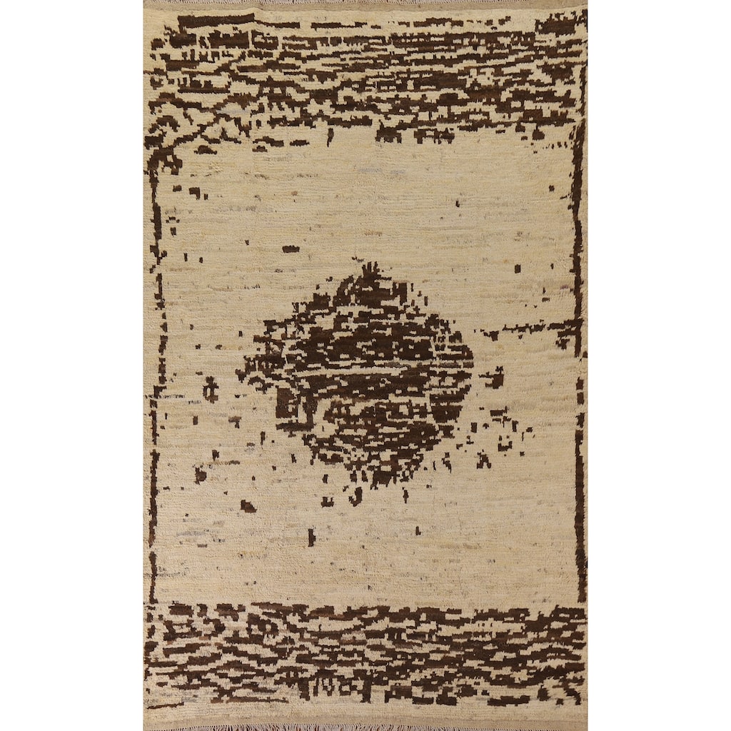 Tribal Moroccan Oriental Wool Area Rug Hand-knotted Dining Room Carpet - 6'11" x 9'8"