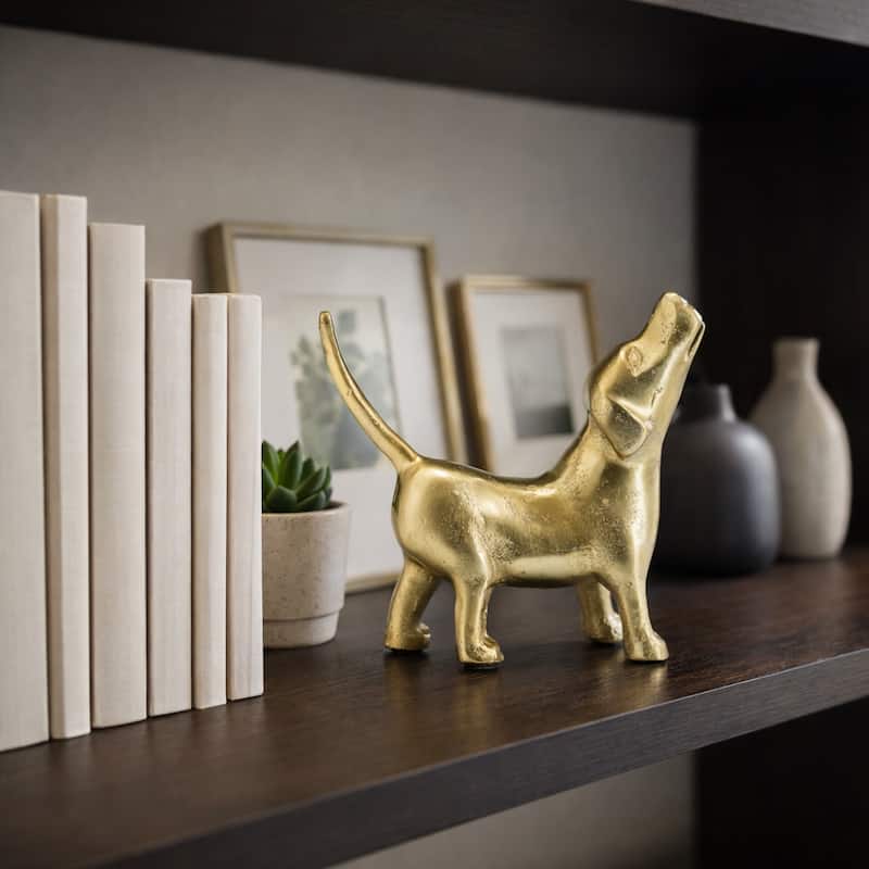 Decorative Howling Dog Figurine Statue - 8", Gold & Metallic - 7.5"