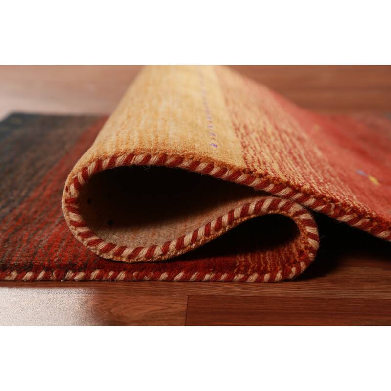Hand Knotted Oriental 100% Wool Carpet Tribal Animal Pictorial Oranges & Rust Gabbeh Area Rug - 4' 10'' X 3' 0''