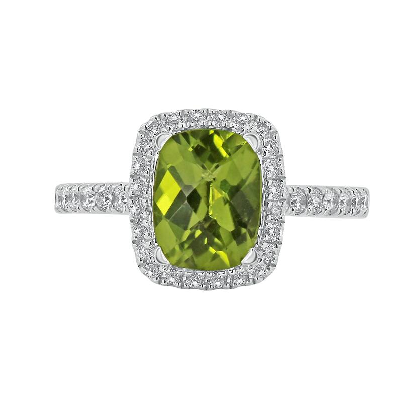 Auriya 1 7/8ct Cushion-cut Peridot and Halo Diamond Engagement Ring 3/8ctw 14k Gold