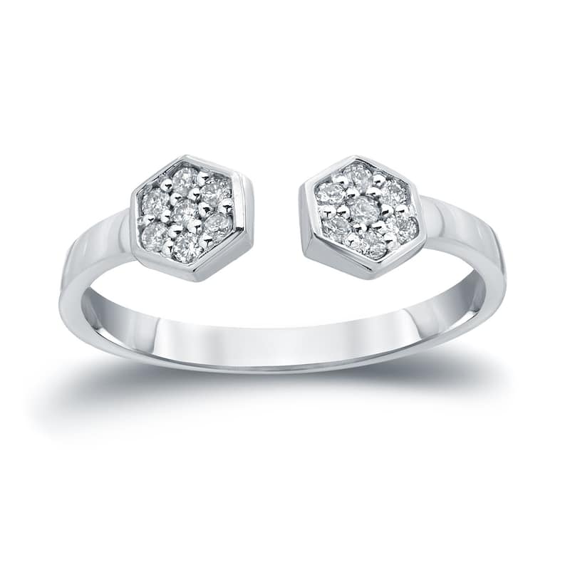 Auriya 14k Gold Stackable Open Hexagon Diamond Ring 1/6ct TW - White - 4