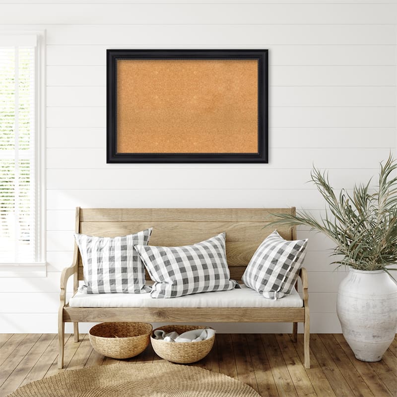 Astor Black Framed Natural Corkboard Bulletin Board, Organization Board, Pin Board