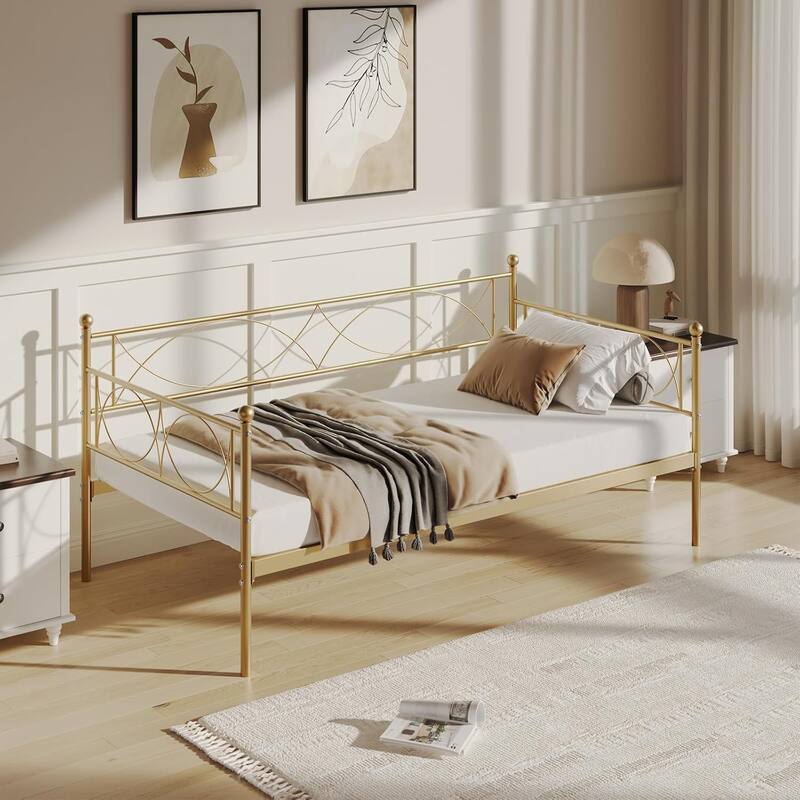 Metal Daybed with Trundle Set, Space-Saving Sofa Bed Frame with Steel Support for Bedroom or Living Room