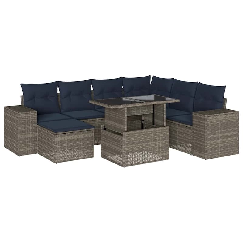 vidaXL Patio Sofa Set with Cushions Table and Couches 8 Piece Poly Rattan - 24.4" x 24.4" x 27.2"