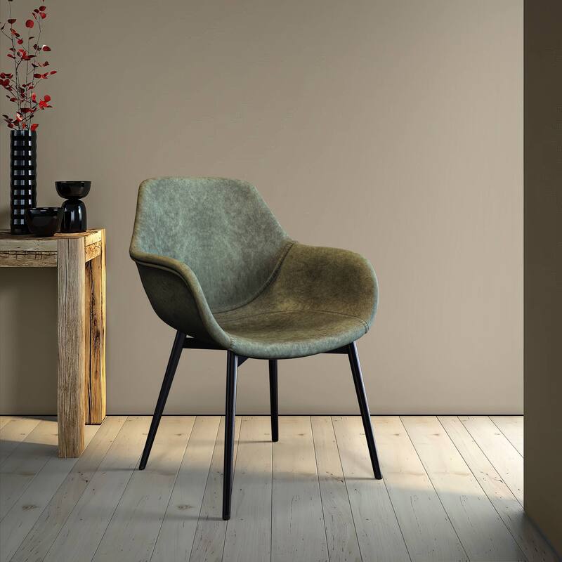 Markley Leather Dining Chair with Iron Legs Set of 4 Modern Accent Armchair