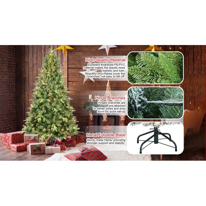 9FT Pre-Lit Christmas Tree with 800 UL Warm White Lights - Classic Green Tree with 3410 PE+PVC Tips, Hinged Branches,Metal Stand