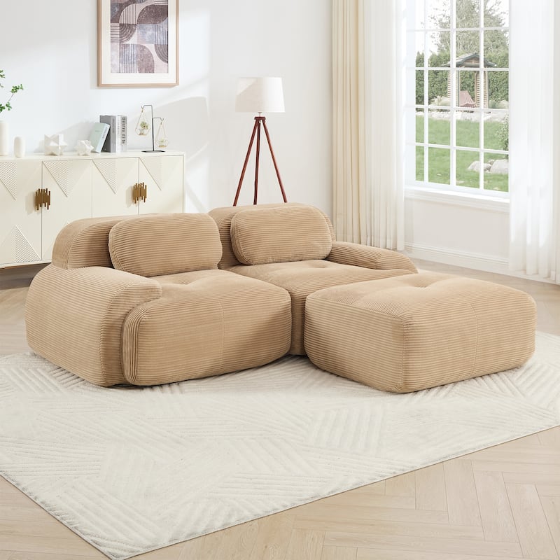 Corduroy Modular Boneless Sectional Sofa with Ottoman, Free combination, Pet-Friendly, No Assembly Required