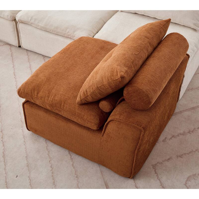 Armless Modular Upholstered Sofa with Lumbar Pillow, Compact Chenille Fabric Sofa Chair for Apartment Small Spaces