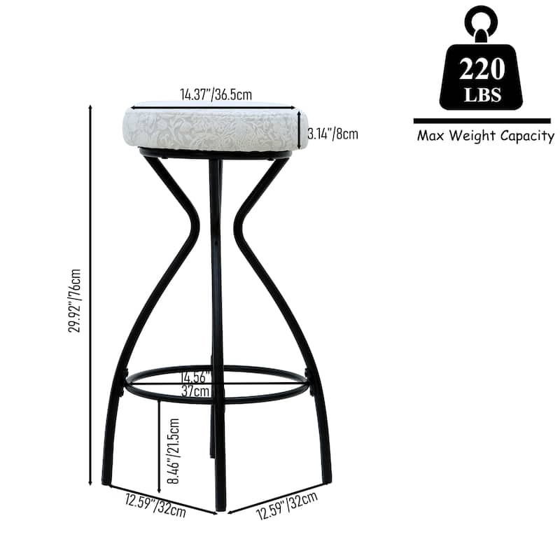 29" Upholstered Round Bar Stools w/ Footrest, Counter Height, Set of 2