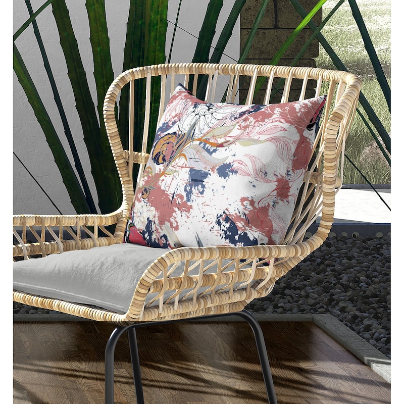 Leaf Lurker Indoor/Outdoor Reversible Throw Pillow White and Blue
