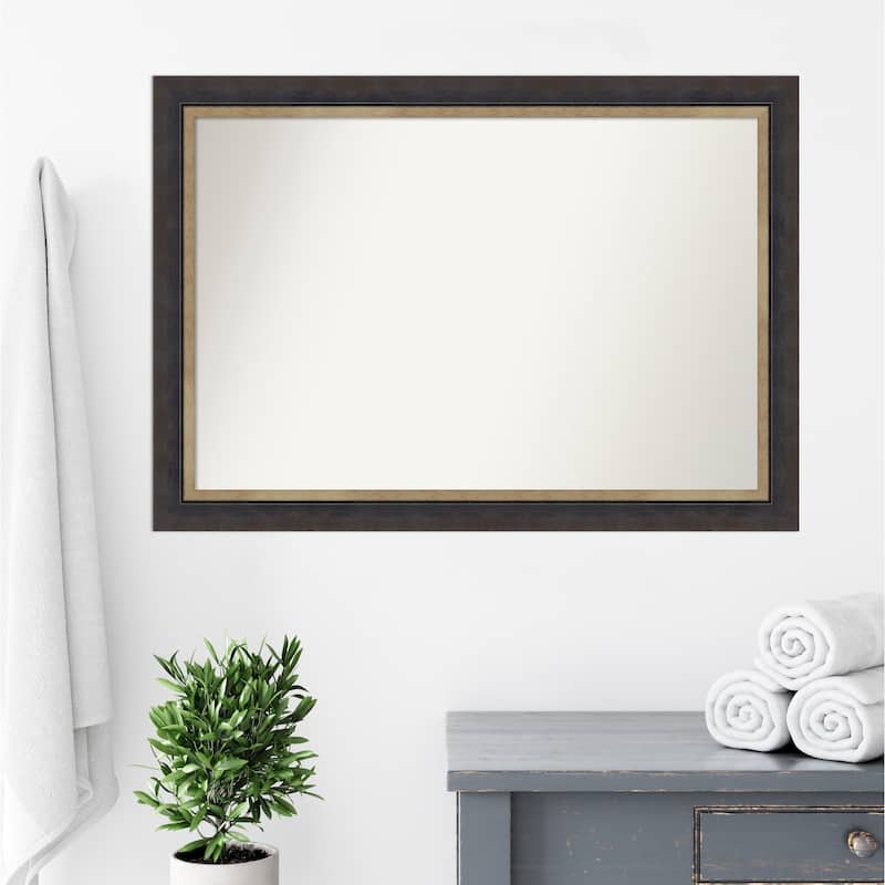 Hammered Charcoal Tan Non-Beveled Wood Framed Bathroom Vanity Wall Mirror - Hammered Charcoal Tan