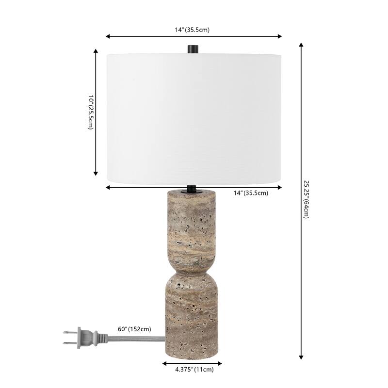SAFAVIEH Lighting Sayaka Travertine 25-inch Table Lamp (LED Bulb Included) - 14 In. W x 14 x In. D 25.3 In. H - 14Wx14Dx25H - Grey
