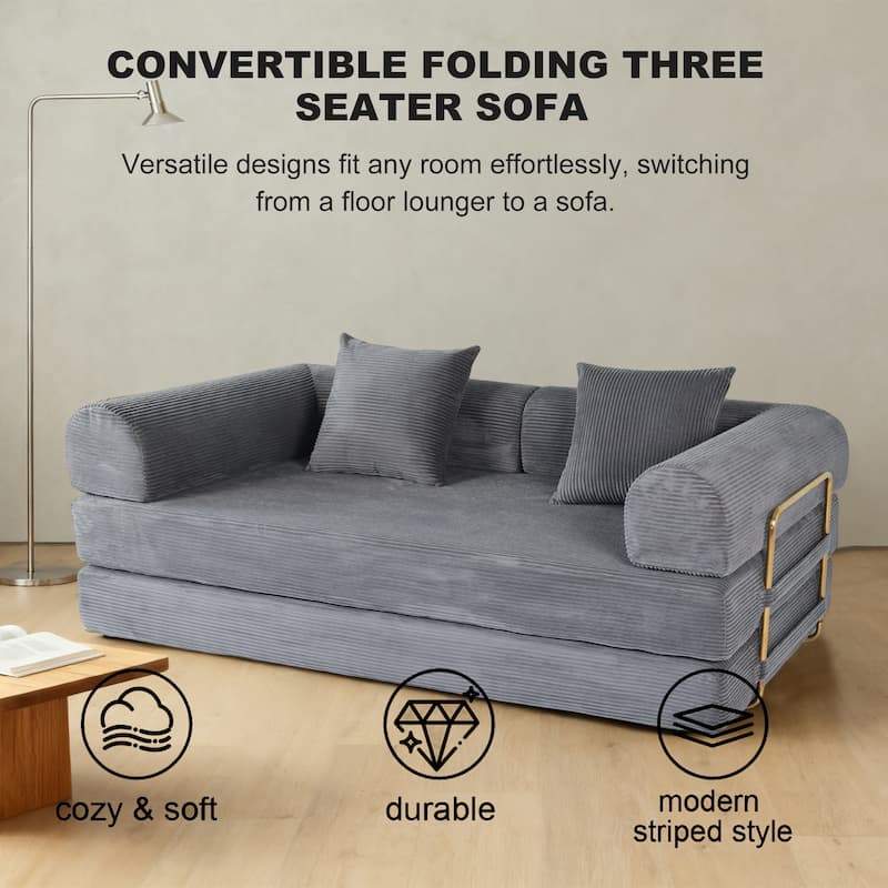 2 in 1 Foldable Sofa Bed, 75 Inch Boneless Convertible Sleeper Couch, Memory Foam Faux Fur Upholstered Floor Sofa